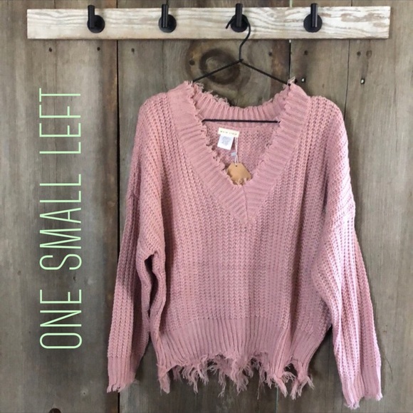 Main Strip Sweaters - Distressed Pink Sweater Only Small Left